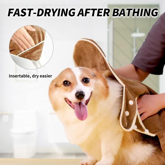 Dog Size Medium Adjustable Reindeer Hooded Bath Robe Fast Dry Microfiber Towel - Picture 4 of 10